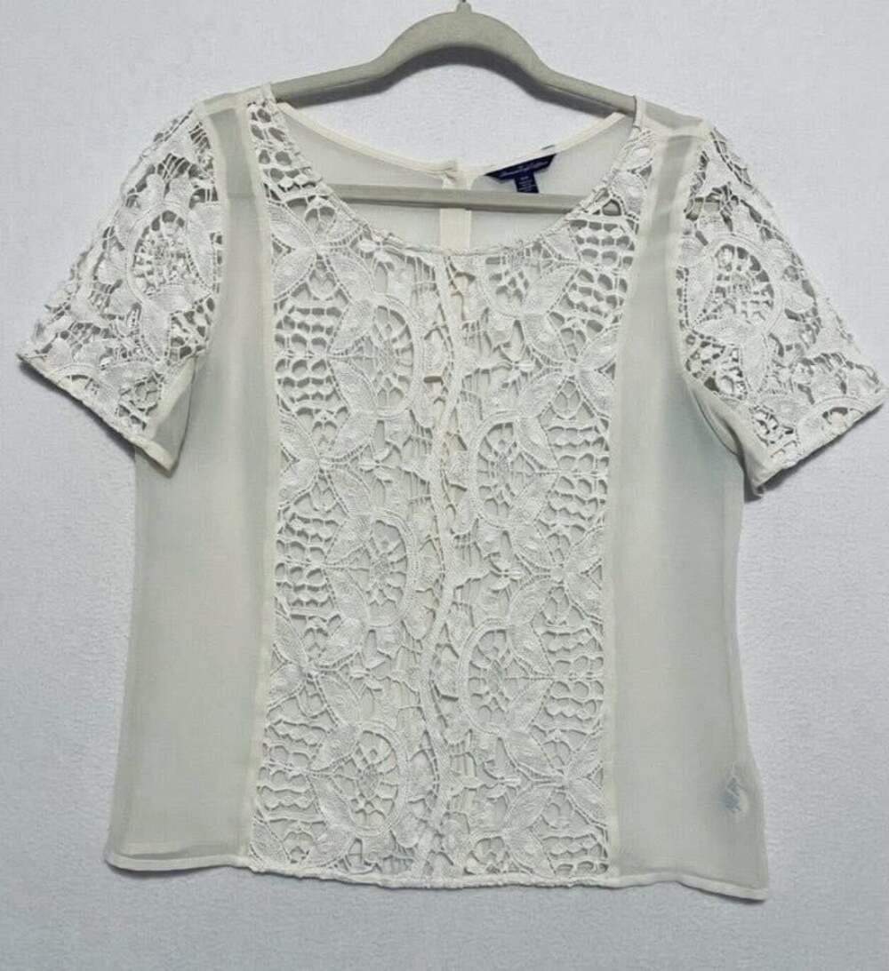 Vintage American Eagle Outfitters Lace Sheer Short Sleeve Coquette Top lg